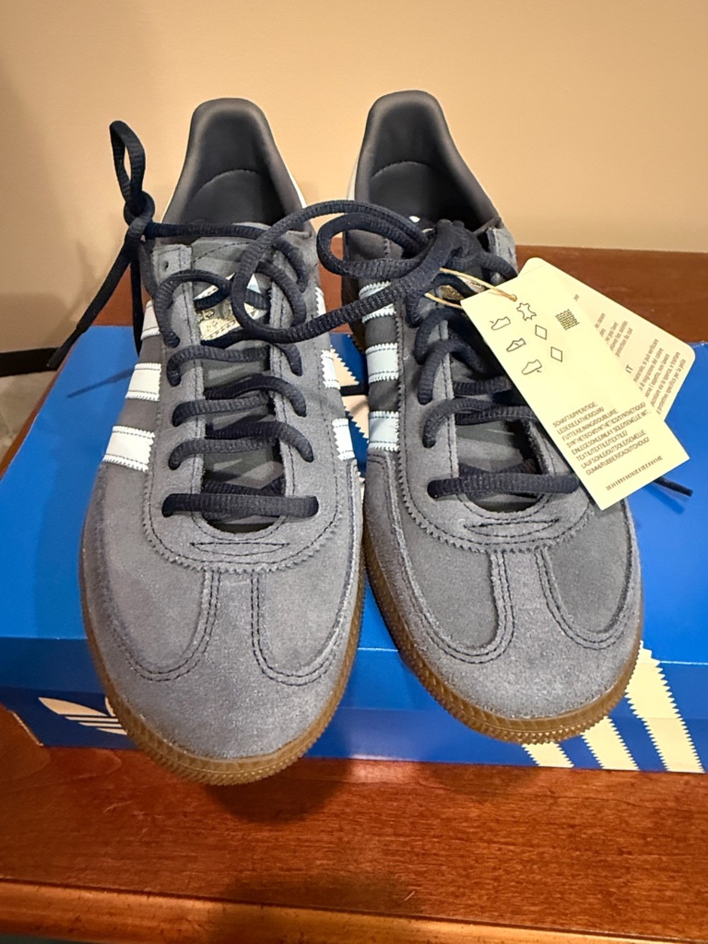 Adidas Handball Spezial Blue Suede Casual Sneakers with Light Blue Stripes - Picture 9 of 9